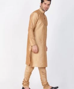Vastramay Silk Blend Rose Gold Baap Beta Kurta Pyjama Set