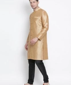 Vastramay Men's Gold Silk Blend Kurta And Pyjama Set