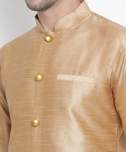 Vastramay Men's Gold Silk Blend Kurta And Pyjama Set