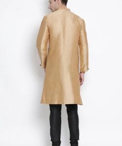 Vastramay Men's Gold Silk Blend Kurta And Pyjama Set