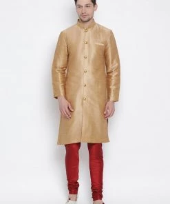 Vastramay Men's Gold Silk Blend Kurta And Pyjama Set Buy 1 Get 1