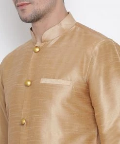 Vastramay Men's Gold Silk Blend Kurta And Pyjama Set Buy 1 Get 1
