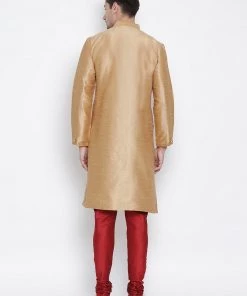 Vastramay Men's Gold Silk Blend Kurta And Pyjama Set Buy 1 Get 1