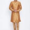 Vastramay Men's Rose Gold Silk Blend Sherwani Set