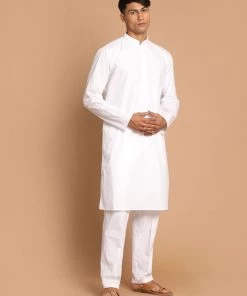 VASTRAMAY Men White Kurta With Pyjamas Set