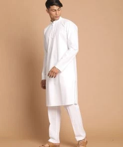 VASTRAMAY Men White Kurta With Pyjamas Set Kurta Sets