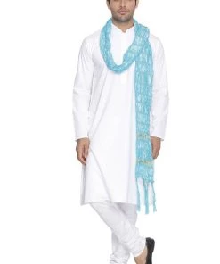 VASTRAMAY Men's White Cotton Kurta, Pyjama & Dupatta Set