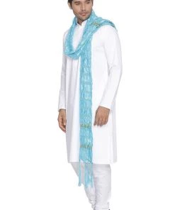 VASTRAMAY Men's White Cotton Kurta, Pyjama & Dupatta Set
