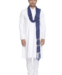 VASTRAMAY Men's White Cotton Kurta, Pyjama & Dupatta Set