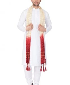 VASTRAMAY Men's White Cotton Kurta, Pyjama & Dupatta Set