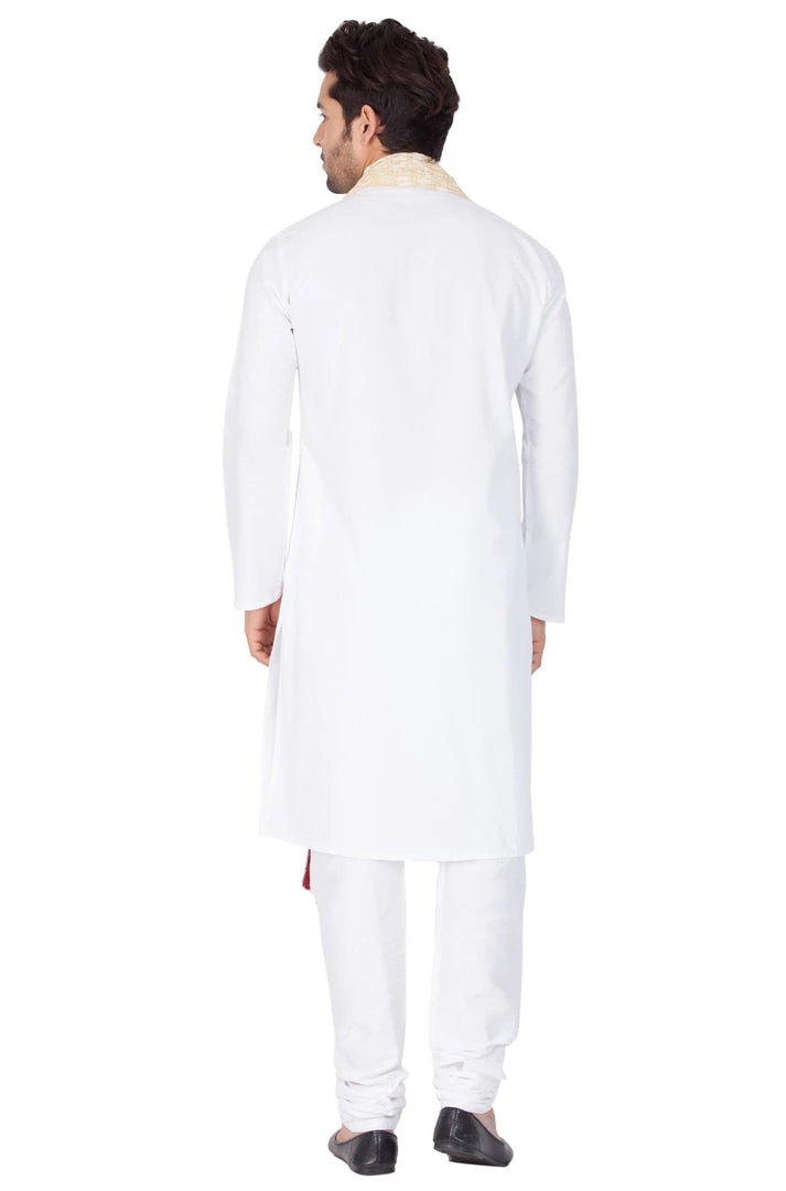 VASTRAMAY Men's White Cotton Kurta, Pyjama & Dupatta Set 6 VASTRAMAY Men's White Cotton Kurta, Pyjama & Dupatta Set
