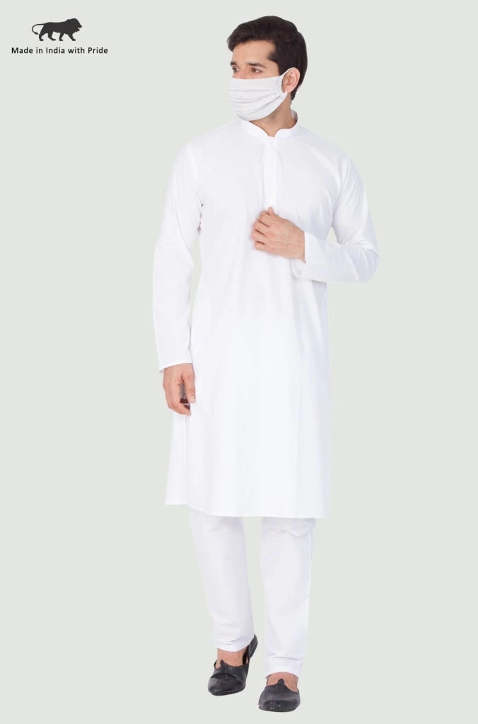 VASTRAMAY Men's White Cotton Kurta And Pyjama Set 3 VASTRAMAY Men's White Cotton Kurta And Pyjama Set