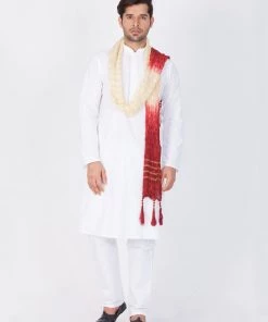 Vastramay Pure Cotton White Baap Beta Kurta Pyjama And Dupatta Set
