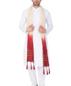 VASTRAMAY Men's White Cotton Kurta, Pyjama & Dupatta Set