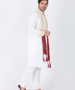 Vastramay Pure Cotton White Baap Beta Kurta Pyjama And Dupatta Set