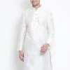 VASTRAMAY Men's White Cotton Silk Blend Kurta