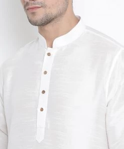 VASTRAMAY Men's White Cotton Silk Blend Kurta