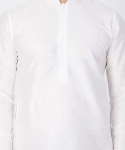 VASTRAMAY Men's White Cotton Silk Blend Kurta And Dhoti Pant Set 12 VASTRAMAY Men's White Cotton Silk Blend Kurta And Dhoti Pant Set