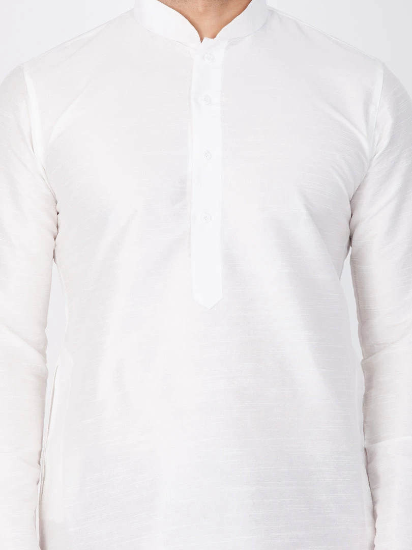 VASTRAMAY Men's White Cotton Silk Blend Kurta And Dhoti Pant Set 6 VASTRAMAY Men's White Cotton Silk Blend Kurta And Dhoti Pant Set