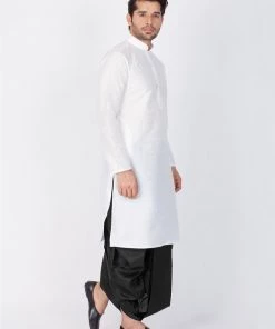 VASTRAMAY Men's White Cotton Silk Blend Kurta And Dhoti Pant Set 11 VASTRAMAY Men's White Cotton Silk Blend Kurta And Dhoti Pant Set