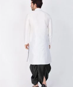 VASTRAMAY Men's White Cotton Silk Blend Kurta And Dhoti Pant Set 13 VASTRAMAY Men's White Cotton Silk Blend Kurta And Dhoti Pant Set