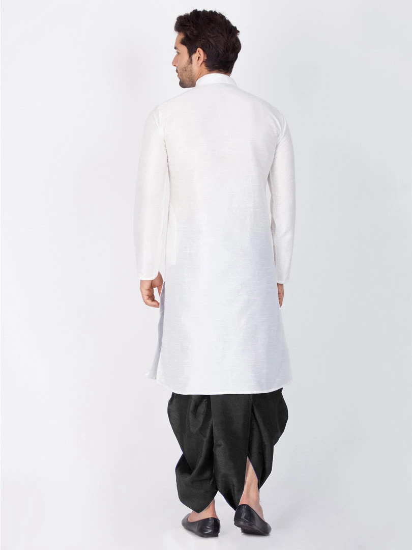 VASTRAMAY Men's White Cotton Silk Blend Kurta And Dhoti Pant Set 7 VASTRAMAY Men's White Cotton Silk Blend Kurta And Dhoti Pant Set