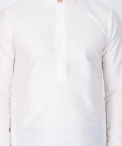VASTRAMAY Men's White Cotton Silk Blend Kurta And Dhoti Pant Set 10 VASTRAMAY Men's White Cotton Silk Blend Kurta And Dhoti Pant Set