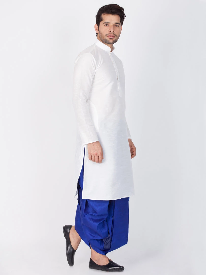 VASTRAMAY Men's White Cotton Silk Blend Kurta And Dhoti Pant Set 4 VASTRAMAY Men's White Cotton Silk Blend Kurta And Dhoti Pant Set