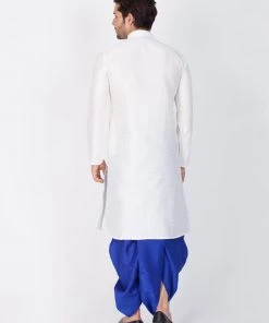 VASTRAMAY Men's White Cotton Silk Blend Kurta And Dhoti Pant Set 11 VASTRAMAY Men's White Cotton Silk Blend Kurta And Dhoti Pant Set