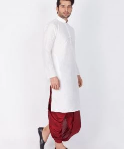 Vastramay Men's White Cotton Silk Blend Kurta And Dhoti Pant Set