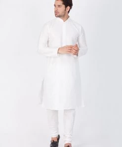 Vastramay Silk Blend White Baap Beta Kurta Pyjama Set