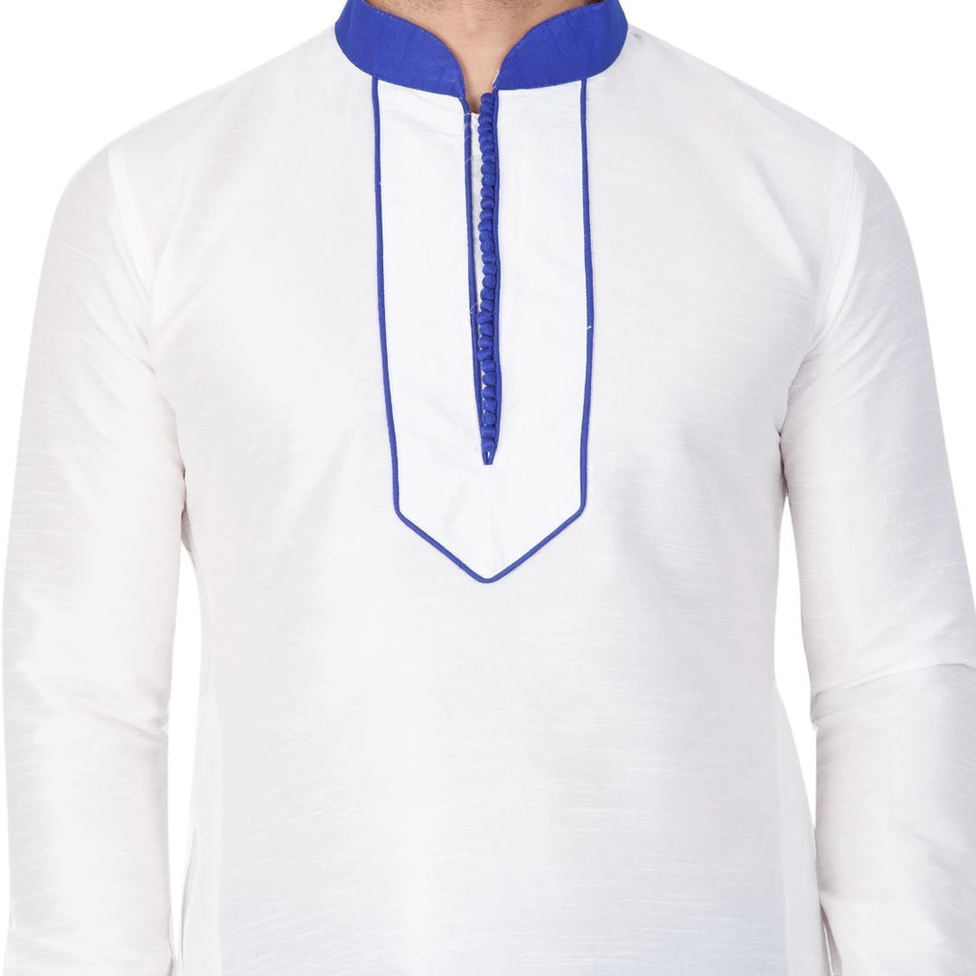 Vastramay Men's White Silk Blend Kurta 5 Vastramay Men's White Silk Blend Kurta