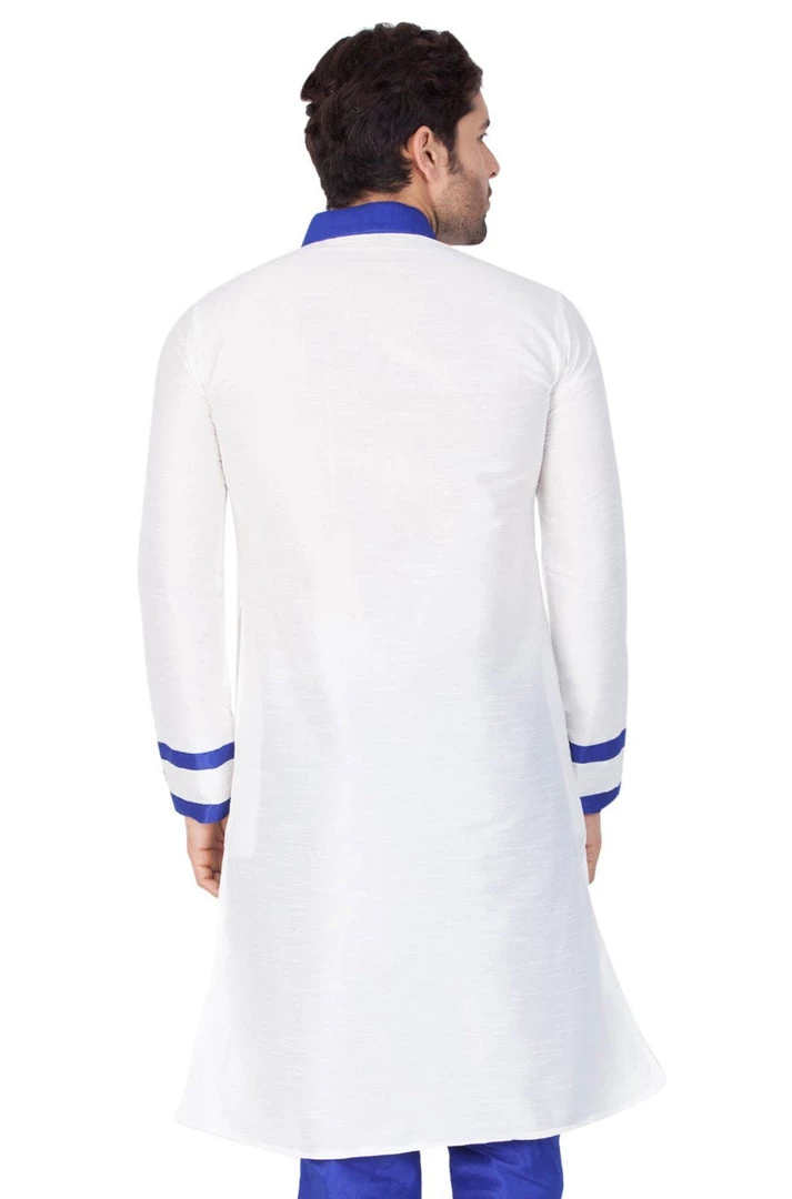 Vastramay Men's White Silk Blend Kurta 6 Vastramay Men's White Silk Blend Kurta