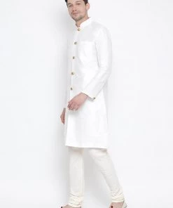Vastramay Men's White Silk Blend Kurta And Pyjama Set
