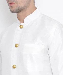 Vastramay Men's White Silk Blend Kurta And Pyjama Set