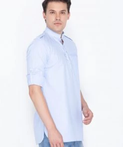 VASTRAMAY Men's Blue Cotton Kurta