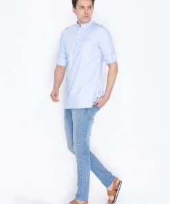VASTRAMAY Men's Blue Cotton Kurta