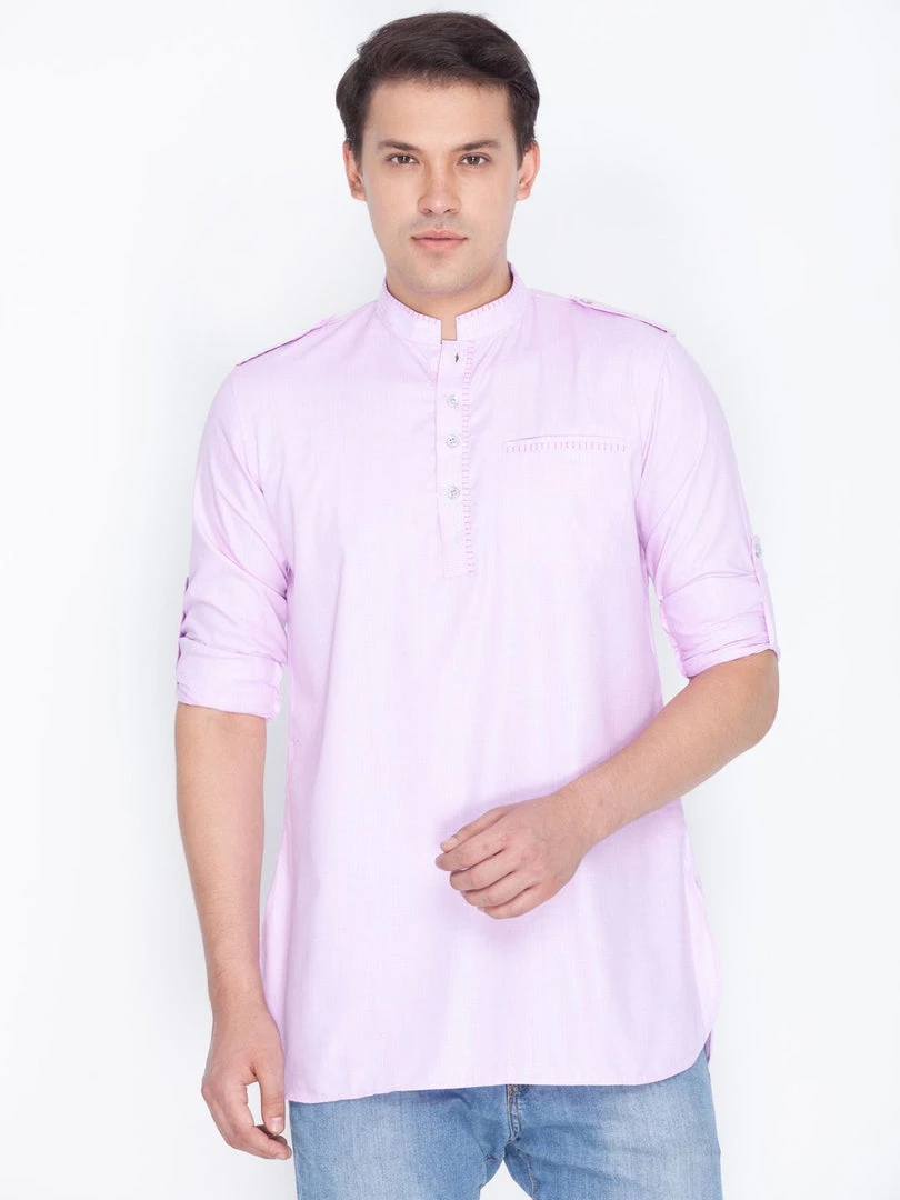 Vastramay Men's Pink Cotton Short Kurta 3 Vastramay Men's Pink Cotton Short Kurta
