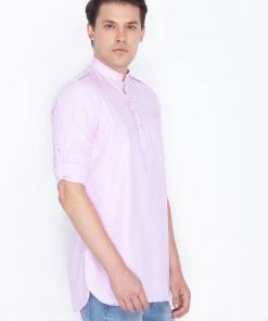 Vastramay Men's Pink Cotton Short Kurta