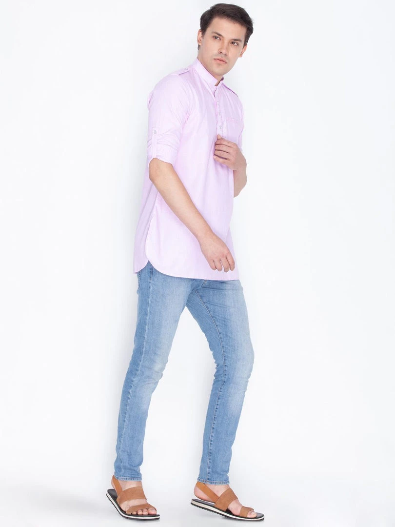 Vastramay Men's Pink Cotton Short Kurta 7 Vastramay Men's Pink Cotton Short Kurta