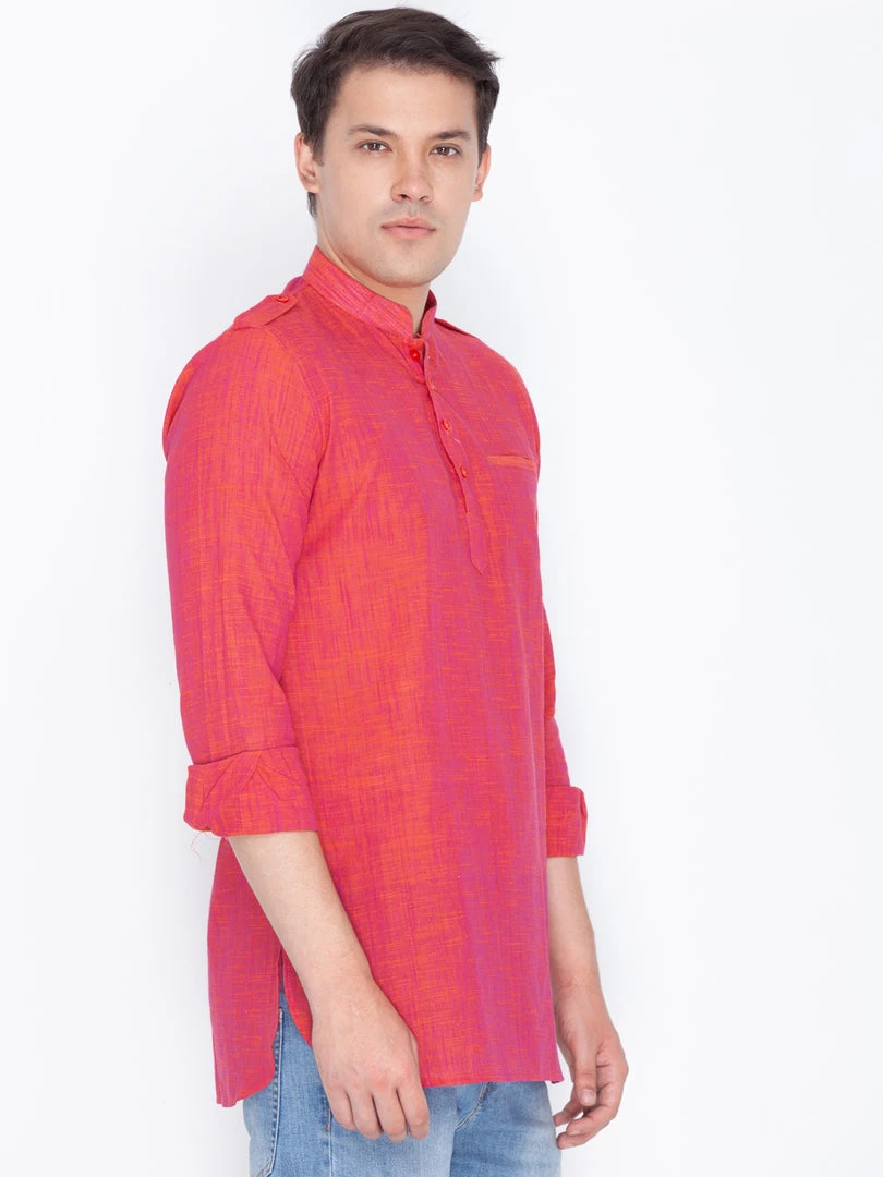 Vastramay Men's Red Linen Short Kurta 4 Vastramay Men's Red Linen Short Kurta