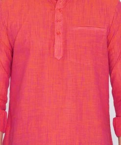 Vastramay Men's Red Linen Short Kurta 9 Vastramay Men's Red Linen Short Kurta