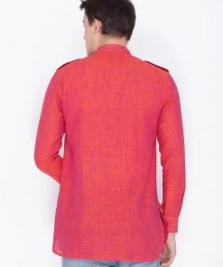Vastramay Men's Red Linen Short Kurta 10 Vastramay Men's Red Linen Short Kurta