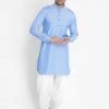 Vastramay Men's Blue Cotton Blend Kurta And Patiala Set Kurta Sets