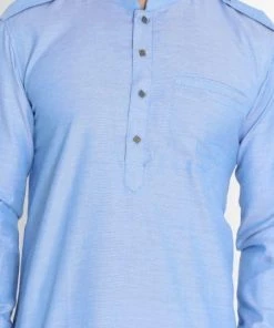 Vastramay Men's Blue Cotton Blend Kurta And Patiala Set Kurta Sets