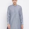 VASTRAMAY Men's Grey Cotton Blend Kurta
