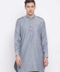 VASTRAMAY Men's Grey Cotton Blend Kurta