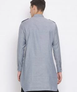 VASTRAMAY Men's Grey Cotton Blend Kurta