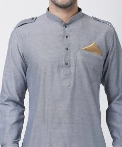 Vastramay Men's Grey Cotton Kurta And Dhoti Pant Set