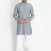 Vastramay Men's Grey Cotton Blend Kurta And Patiala Set